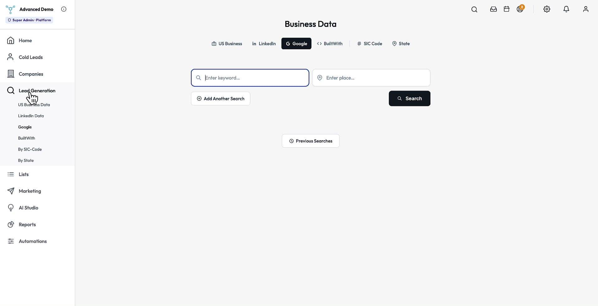 The business-data browser querying the 145M-contact B2B database.