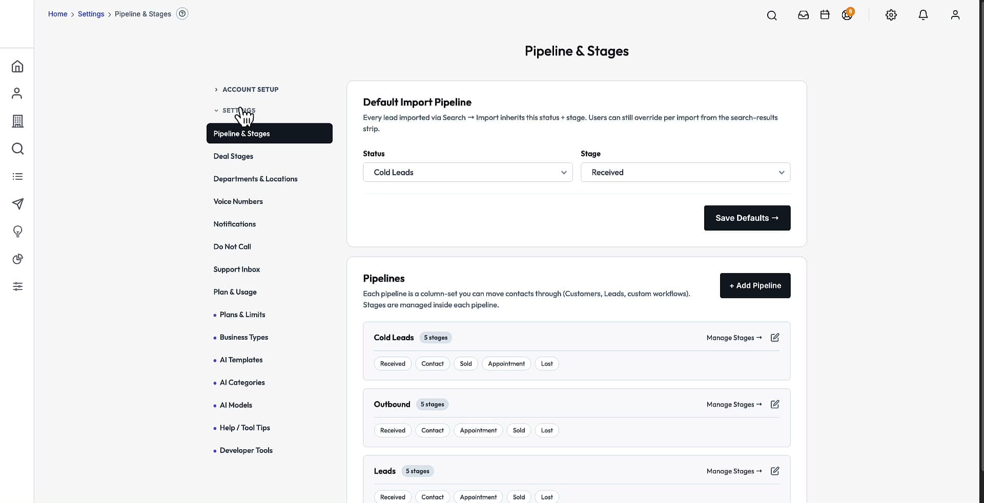 Platform settings — per-tenant configuration for every module.