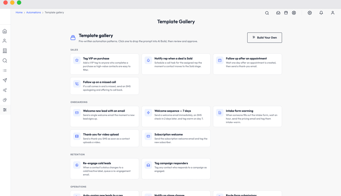 The template gallery of prebuilt campaign and page templates.